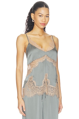L'AGENCE Mitsu Lace Trim Cami in Olive. Size XXS. Also