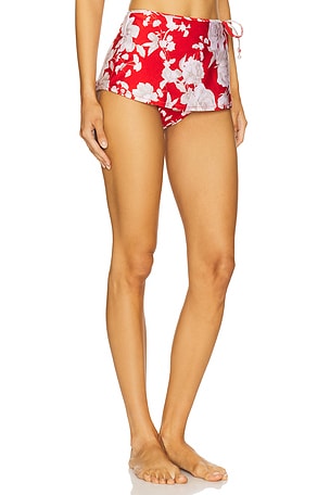 L'AGENCE Ellen Bikini Bottom With Wrap Skirt in Red