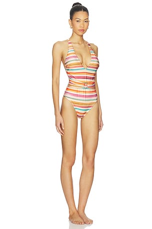 L'AGENCE Plunge One Piece in Peach,Orange