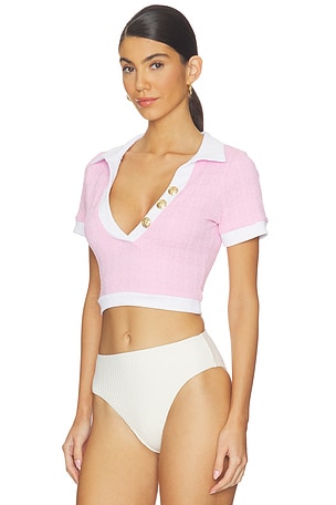 L'AGENCE Cropped Polo Rashguard in Pink
