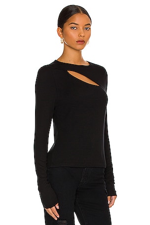 LA Made Verge Peek A Boo Long Sleeve Top in Black