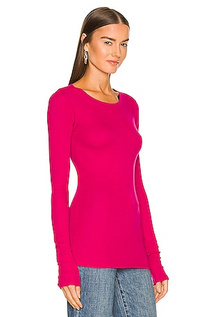 LA Made Long Sleeve Crew Neck Top in Fuchsia