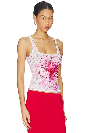 Leslie Amon Hibiscus Top en Blanc,Rouge
