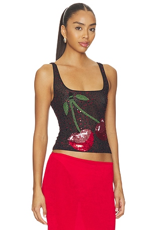 Leslie Amon Cherry Tank Top in Black,Red