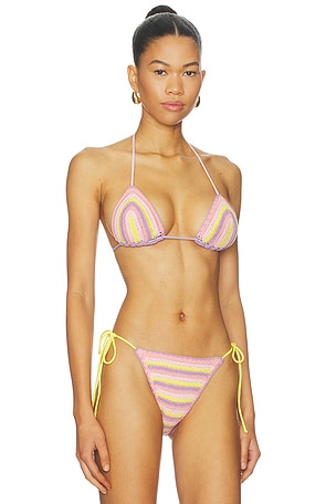 Leslie Amon Oli Rainbow Crochet Bikini Top in Pink,Purple. Size XS. Also