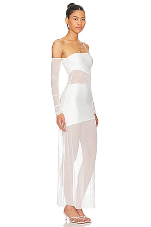 Lama Jouni Long Sleeve Cut Out Mesh Dress in White