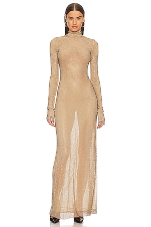 LaQuan Smith Mock Neck Column Gown in Gold | REVOLVE