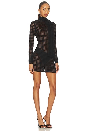 LaQuan Smith Cross Grain Dress With Pussybow Detail in Black