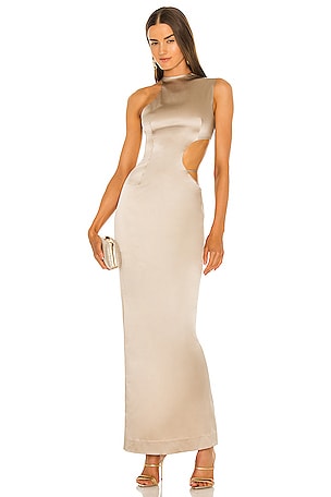 laquan smith gold dress Slim-fit midi dress with jewel embroidery