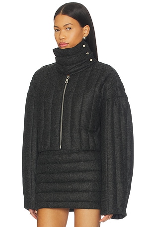 LaQuan Smith Funnel Neck Jacket in Grey. Size XS. Also