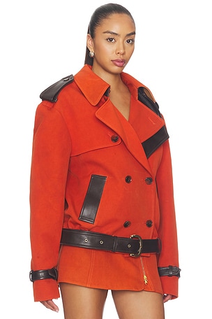 LaQuan Smith Double Breasted Cropped Coat in Orange
