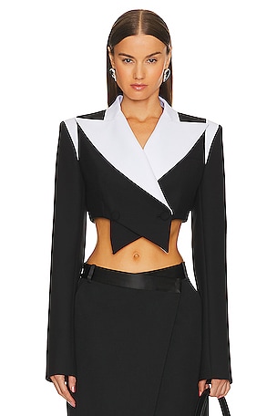Double Breasted Cropped Blazer With Contrast Detail LaQuan Smith