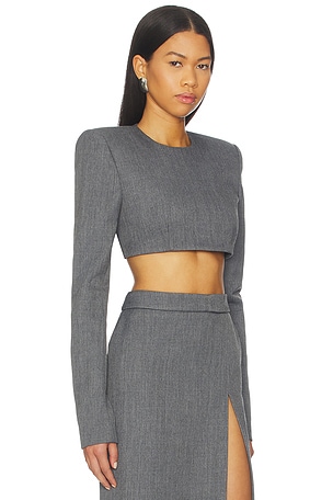 LaQuan Smith Long Sleeve Crop Top in Grey