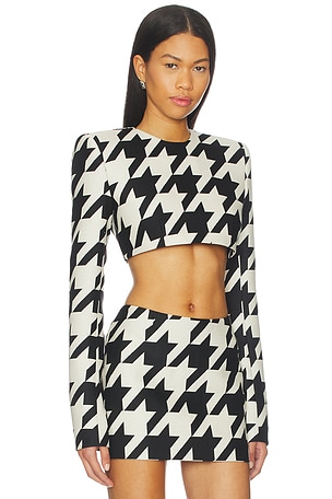 LaQuan Smith Cropped Shoulder Pad Top in Black,White
