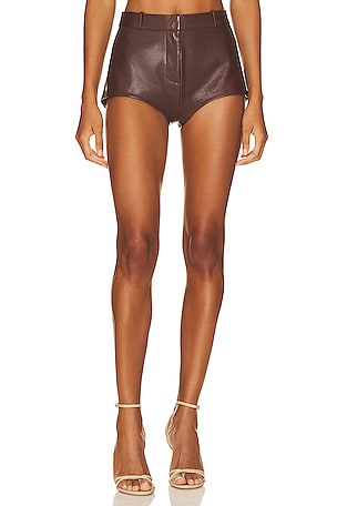 Tularosa Sara Embroidered Faux Leather Short in Chocolate Brown