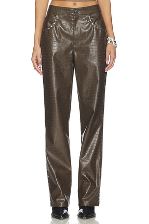 LAMARQUE x REVOLVE Devin Faux Leather Croco Studded Pant in Chocolate
