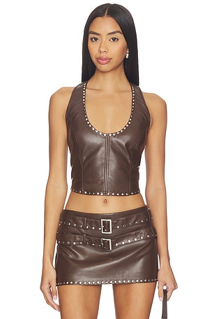LIDDY FAUX LEATHER STUDDED HALTER 탑 LAMARQUE