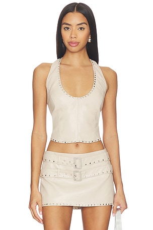 ТОП LIDDY FAUX LEATHER STUDDED HALTER LAMARQUE