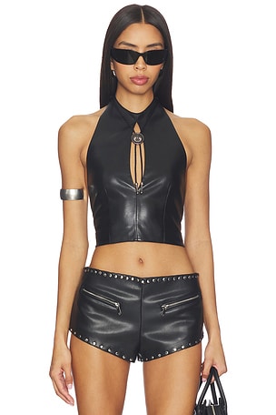 x REVOLVE Stella Faux Leather Keyhole Halter Top LAMARQUE