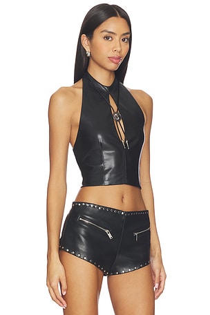 LAMARQUE x REVOLVE Stella Faux Leather Keyhole Halter Top in Black