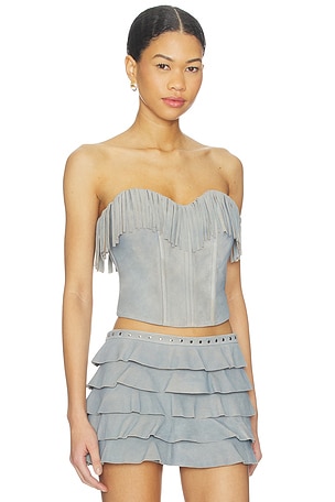 LAMARQUE x REVOLVE Gianni Fringed Suede Bustier Top in Slate