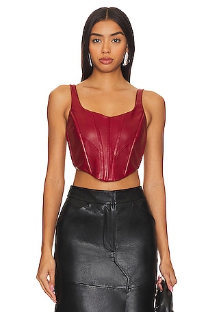 Bardot Faux Leather Corset Bustier in Hot Pink