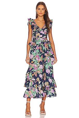 Love the Label Salome Midi Dress in Topanga Navy | REVOLVE