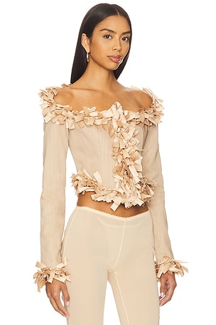 LADO BOKUCHAVA Tied Venom Top in Beige. Size XS. Also