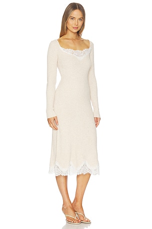 L'Academie by Marianna Ariadne Knit Lace Detail Dress in Beige