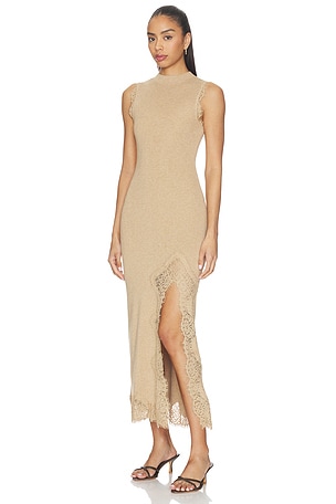 L'Academie By Marianna Votella Lace Midi Dress in Tan
