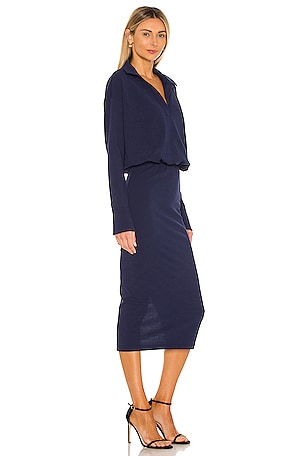 L'Academie Collared Drop Waist Dress in Navy