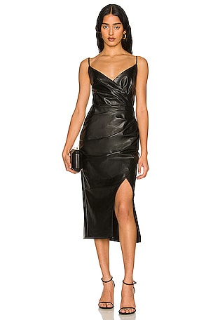 L'Academie Colleen Faux Leather Midi Dress in Black | REVOLVE