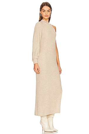 L'Academie Feride One Shoulder Midi Dress in Nude