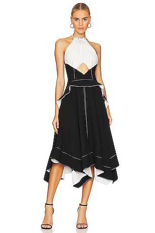 L'Academie Penn Midi Dress in Black & White | REVOLVE