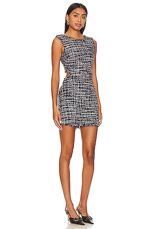 L'Academie Tweed Cut Out Mini Dress in Black