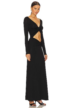 L'Academie Ava Ruched Maxi Dress in Black