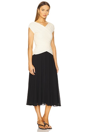 L'Academie by Marianna Mikah Midi Dress in Black,Cream