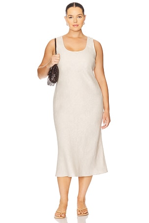 L'Academie by Marianna Eula Linen Midi Dress in Beige