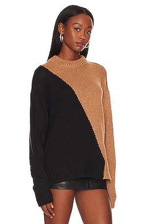 L'Academie Dagan Color Block Crewneck in Black,Brown