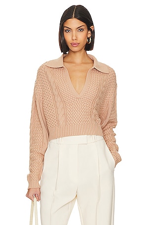 L'Academie Imani Boucle Knit Pullover in Beige
