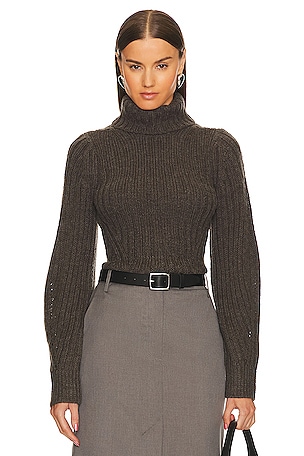 Camila Coelho Azalia Cold Shoulder Mock Neck Sweater in Grey