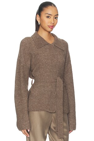 L'Academie by Marianna Jessamy Knit Belted Cardigan in Brown