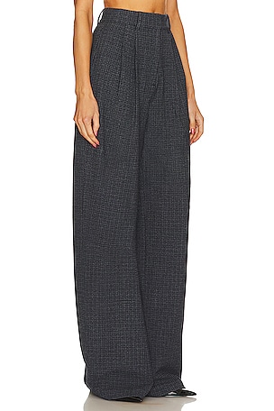 L'Academie The High Waist Pleated Plaid Trouser in Grey