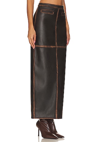 L'Academie Bo Faux Leather Maxi Skirt in Brown