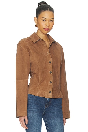 L'Academie By Marianna Dara Suede Button-down Shirt in Brown