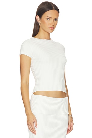 L'Academie Jordin Short Sleeve Rib Top in Ivory