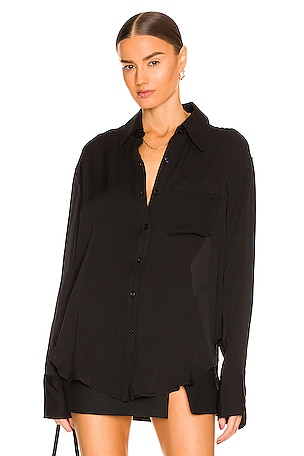 Cinq a Sept Faux Leather Mckenna Top in Black