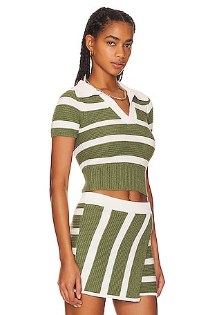L'Academie Drea Striped Knit Top in Green