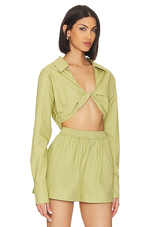 L'Academie Tereza Poplin Crop Top in Green