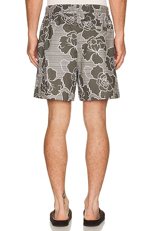 Les Deux Charlie Poppy All Over Print Shorts in Olive